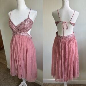 BCBG MaxAzria Silk Sequin Pink Dress 6 Y2K Fairy Prom Party Womens Coquette